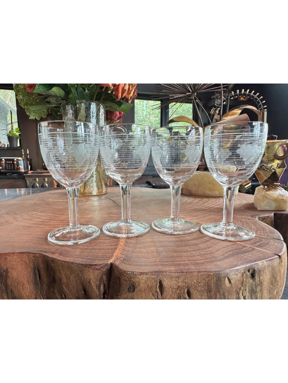 Vintage 1939 Grape on Grid Cordial Wine Glasses - Set of 4